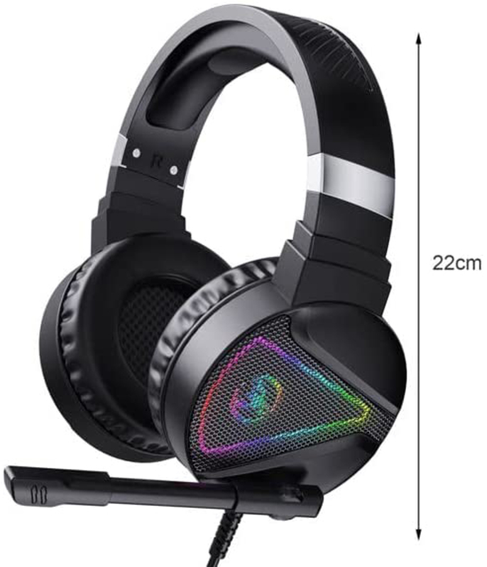 Direct 2 U F16 Wired Over-Ear Noise Cancelling 3.5mm USB 2.0 HiFi Gaming Headphone with Sensitive RGB Light, Black