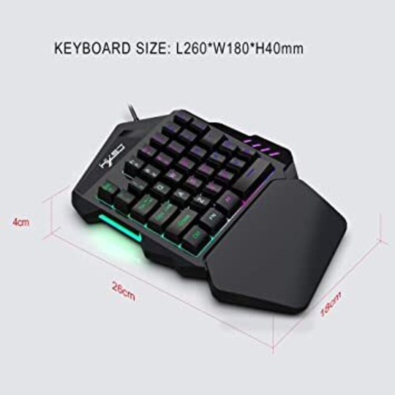 HXSJ V100 Single Hand Membrane Mini Wired Keyboard with USB for PUBG LOL CS Gamer, Black