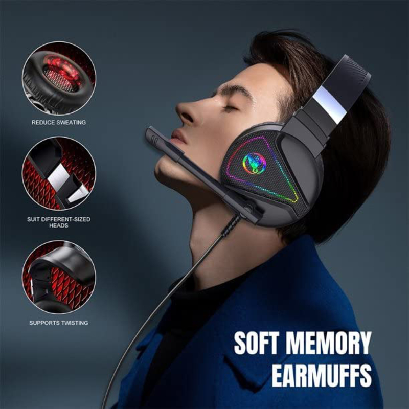 Direct 2 U F16 Wired Over-Ear Noise Cancelling 3.5mm USB 2.0 HiFi Gaming Headphone with Sensitive RGB Light, Black