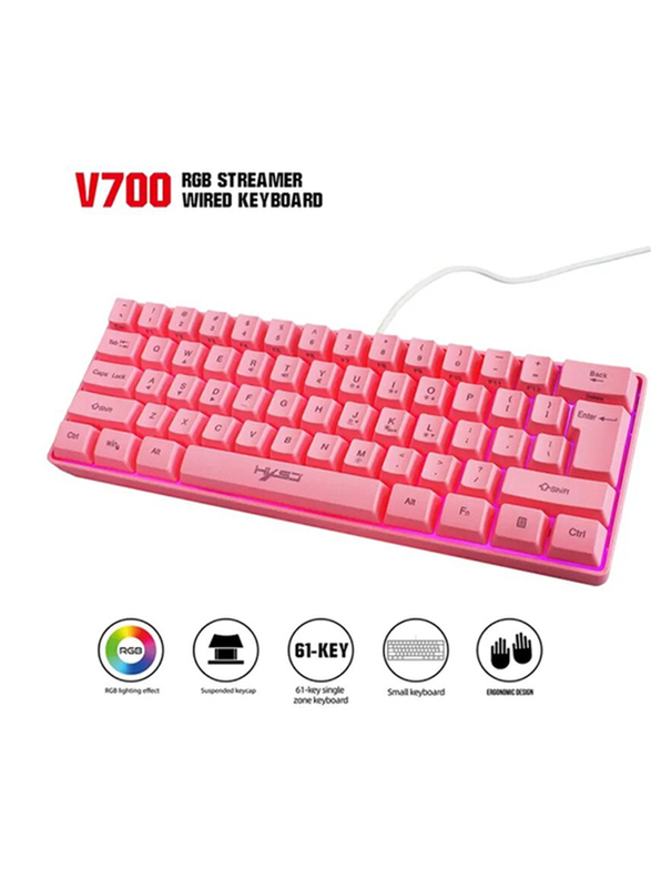 HXSJ V700 Wired English RGB Streamer Gaming Keyboard, Pink