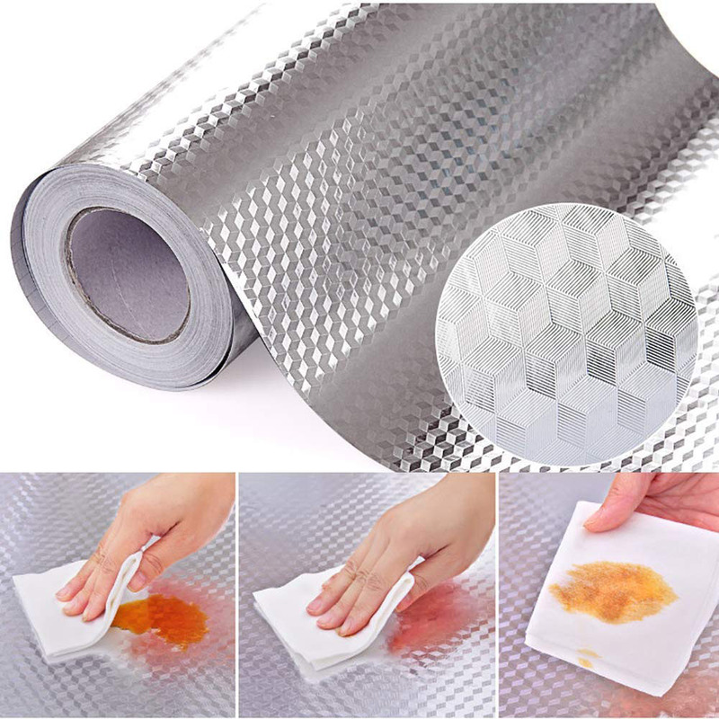 Direct 2 U Kitchen Backsplash Wallpaper Aluminium Foil Stickers, 15.6 x 117inch, Silver