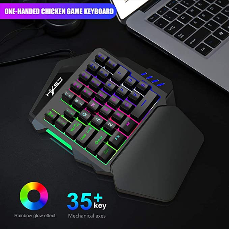 Direct 2 U J50 Wired English 35 Keys One Handed Gaming Keyboard and 5500 DPI 7 Buttons Mouse Set, Black