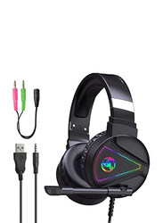 HXSJ F16 Noise Insulation Sensitive RGB Light Wired Headphone for Playing Games, Black