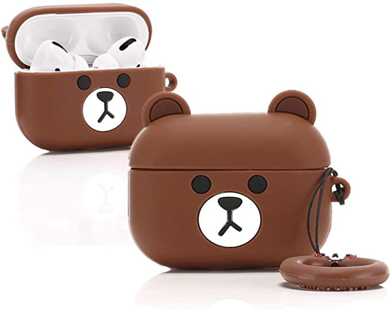 Lewote Silicone Funny 3D Animal Pet Case for Apple Air Pods Pro, Little Brown Bear