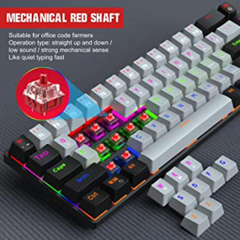HXSJ V800 LED Backlit Mechanical Wired English Gaming Keyboard, Grey