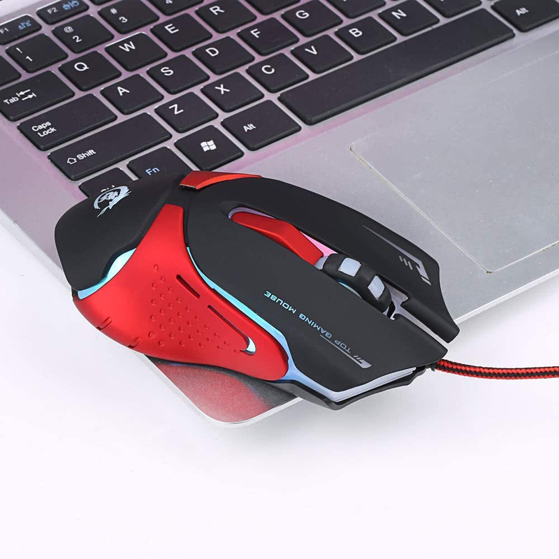 HXSJ Professional Wired Optical Gaming Mouse, Black/Red