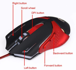 HXSJ Professional Wired Optical Gaming Mouse, Black/Red