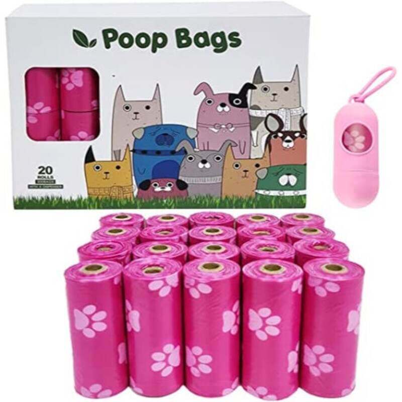 

Poop Bags Supplies with Dispenser for Cats & Dogs, 300 Bags, 20 Rolls, Pink