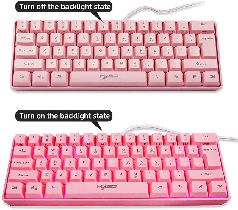Yongluo V700 Wired English 61 Keys RGB Streamer Gaming Keyboard, Pink