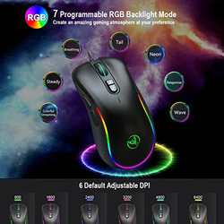 Direct 2 U J300 Wired Optical RGB Gaming Mouse, Black