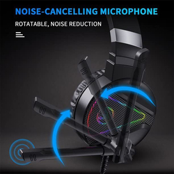 Direct 2 U F16 Wired Over-Ear Noise Cancelling 3.5mm USB 2.0 HiFi Gaming Headphone with Sensitive RGB Light, Black