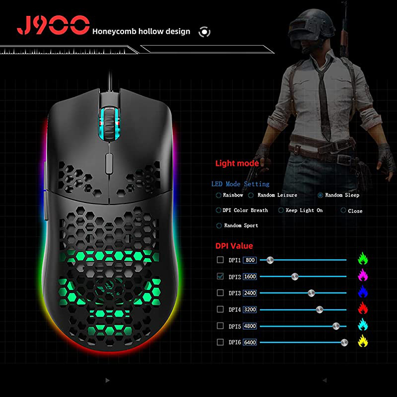 HXSJ J900 Optical Wired Gaming Mouse, Black
