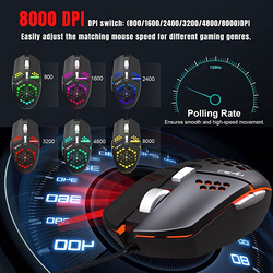 HXSJ J400 Optical Wired 6 Button Gaming Mouse, Black