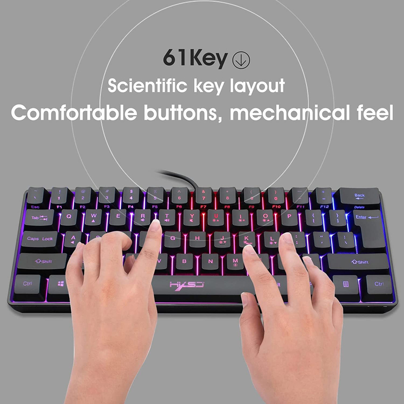 Direct 2 U V700 Wired English 61 Keys RGB Streamer Gaming Keyboard, Black