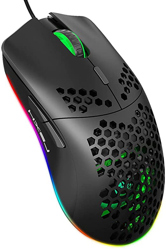 Hxsj J900 USB Wired RGB Gaming Mouse with 6 Adjustable DPI, Black