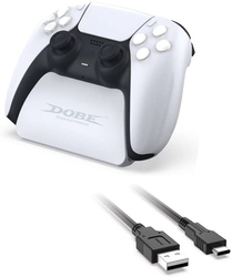 Direct 2 U Dobe Display Stand Charging Kit for PS5 Dual Sense Wireless Controller With Type-C Charging Cable for PlayStation 5 Gamepad, White