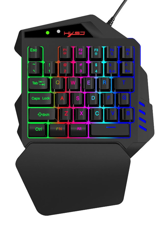 HXSJ V500 Colourful Mixed Light One-handed Wired English Gaming Keyboard, Black