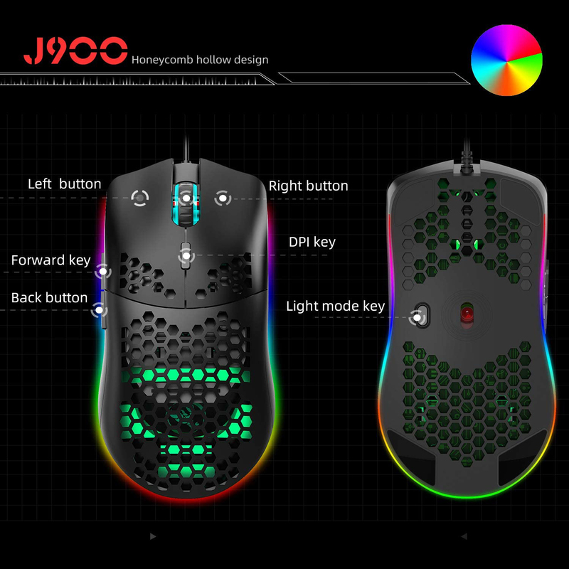 HXSJ J900 Wired Optical Gaming Mouse, Black