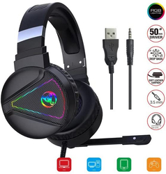 Direct 2 U F16 Wired Over-Ear Noise Cancelling 3.5mm USB 2.0 HiFi Gaming Headphone with Sensitive RGB Light, Black