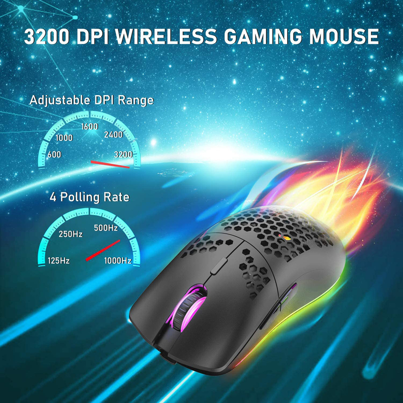 XINMENG Lightweight Honeycomb Wireless Optical Gaming Mouse, Black
