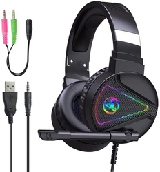 Direct 2 U F16 Wired Over-Ear Noise Cancelling 3.5mm USB 2.0 HiFi Gaming Headphone with Sensitive RGB Light, Black