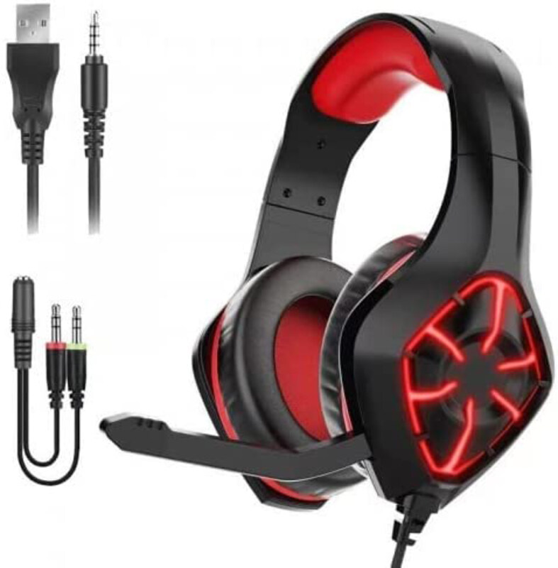 

Direct 2 U E-Sports Wired Over-Ear Noise Cancelling Gaming Computer Headset with Microphone, GS-1000, Red