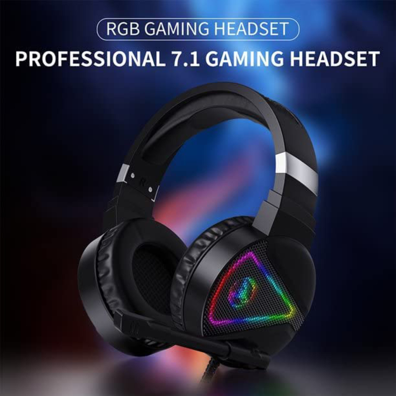 Direct 2 U F16 Wired Over-Ear Noise Cancelling 3.5mm USB 2.0 HiFi Gaming Headphone with Sensitive RGB Light, Black