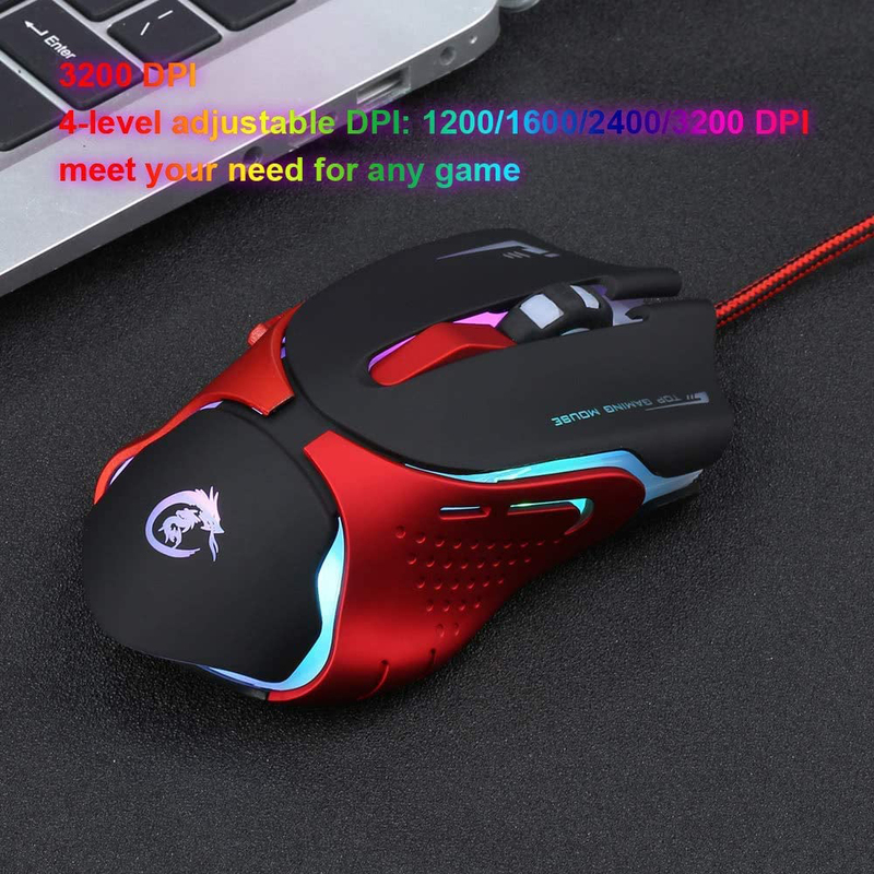 HXSJ Professional Wired Optical Gaming Mouse, Black/Red