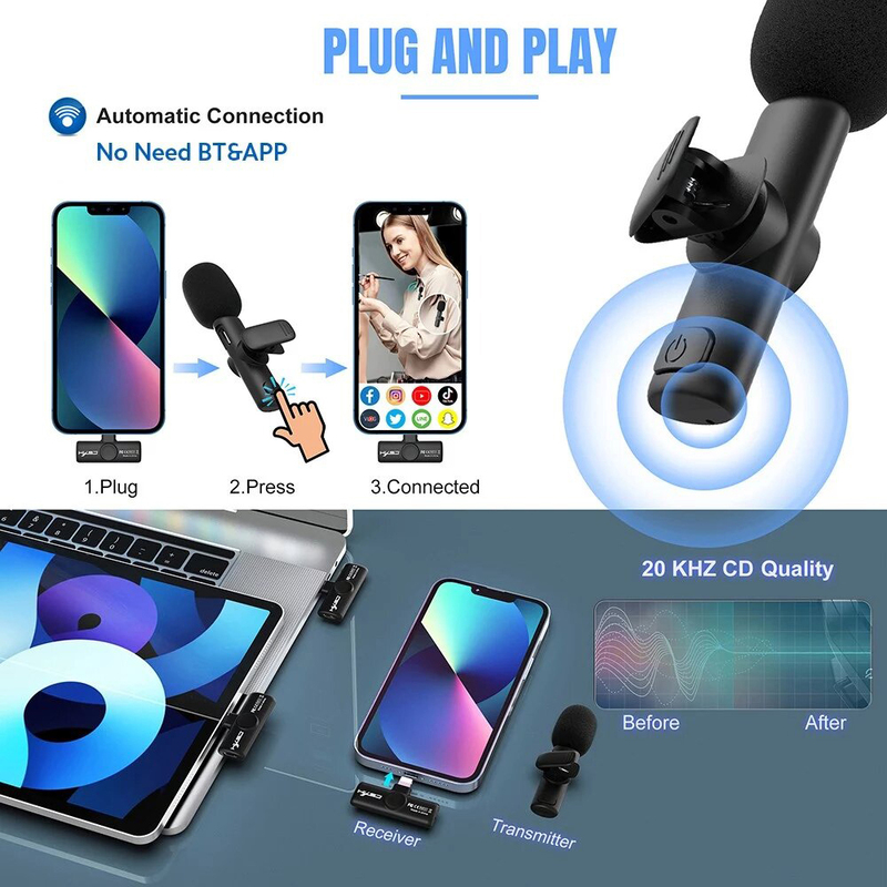 HXSJ F18 Plug-Play Type-C Interface Wireless Microphone for Live Streaming Vlog Shooting, Black