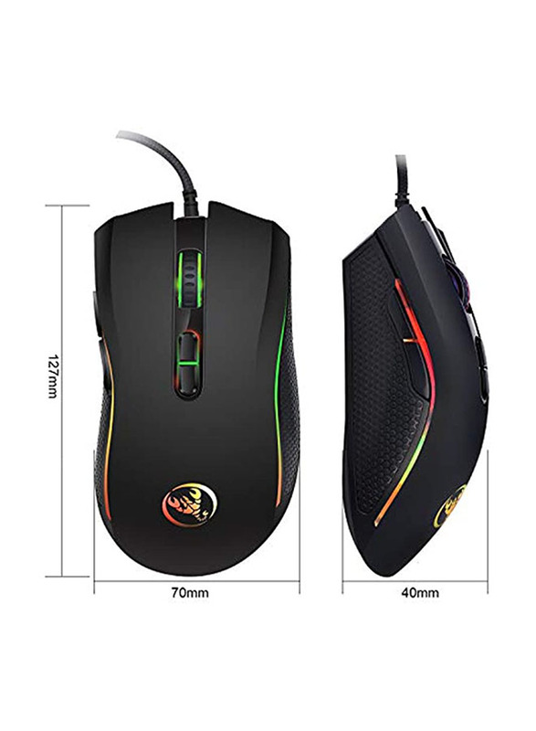 HXSJ A869 3200DPI Optical Wired 7 Button Gaming Mouse, Black/Green