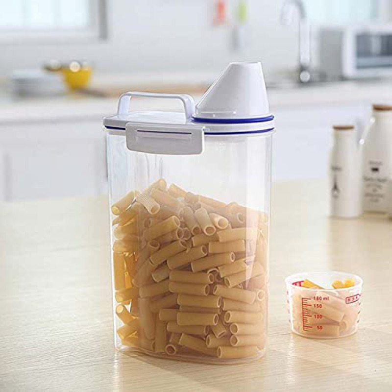 Direct 2 U Plastic Cereal & Dry Food Storage Containers Locking Lids with Measuring Cup, 4 Pieces, Clear