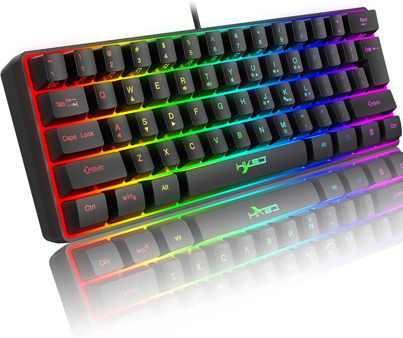 

Kuiyn Wired English RGB 61 Keys Portable Mini Compact USB Mechanical Feel Gaming Keyboard, Black