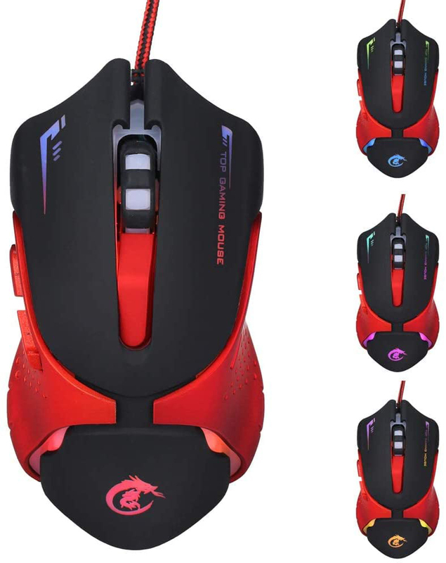 HXSJ Professional Wired Optical Gaming Mouse, Black/Red