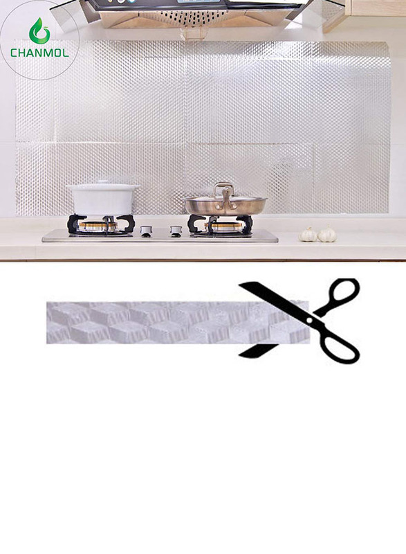 Direct 2 U Kitchen Backsplash Wallpaper Aluminium Foil Stickers, 15.6 x 117inch, Silver