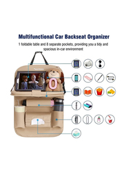 Direct 2 U Car Backseat Organizer with Tablet Holder and Foldable Table Tray, Brown