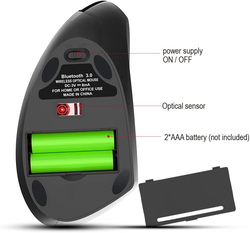 HXSJ T29 Wireless Optical Vertical Mouse, Black