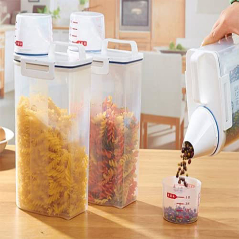 Direct 2 U Plastic Cereal & Dry Food Storage Containers Locking Lids with Measuring Cup, 4 Pieces, Clear