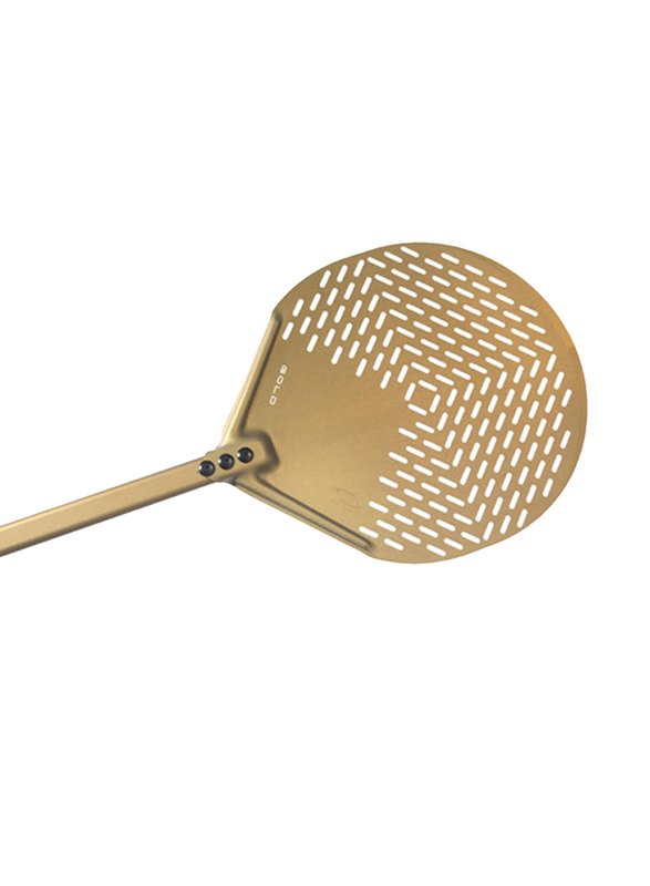 Gi.metal 33cm Round Perforated Pizza Peel, Gold