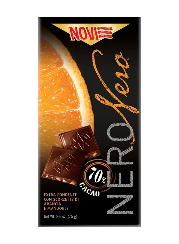 Novi Nero Extra Dark Chocolate with Orange & Almonds Bar, 75g