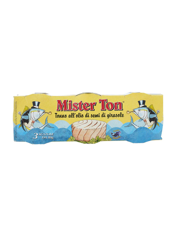 Mister Ton Tuna Yellowfin Sunflower Oil, 3 x 80g