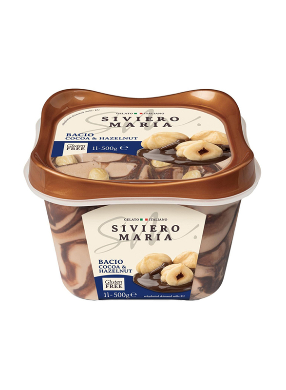 Siviero Artisan Gelato Bacio Cocoa and Hazelnuts Ice Cream Italian Frozen, 1 Liter - 500g