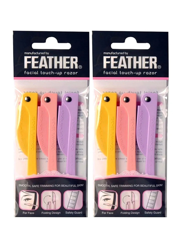 Feather Flamingo Facial Touch-Up Razor, 6 Pieces, Multicolour
