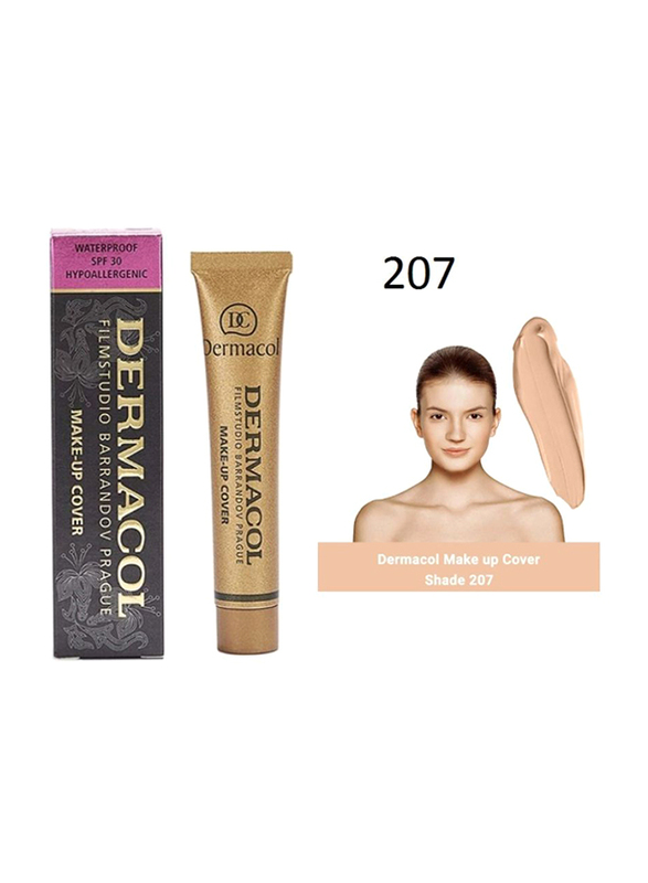 Dermacol Make-Up Cover Cream Foundation with SPF 30, 207 Light Beige Apricot, Beige