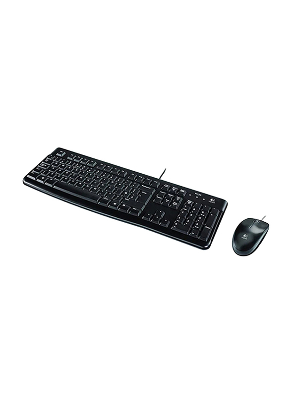 Logitech MK120 Wired Arabic/English Keyboard and Optical Mouse Set, Black