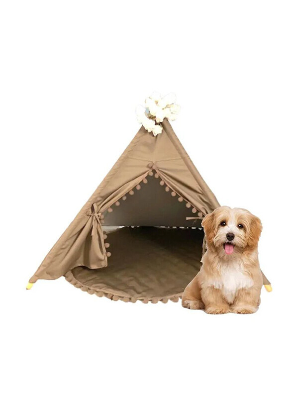 

Cherrypick Cotton Dog Pet Teepee House with Mattress, Beige