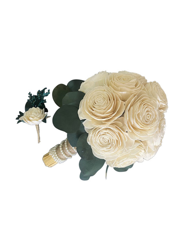 Eco Flowers Wedding Bouquet with Buttonnairre, White