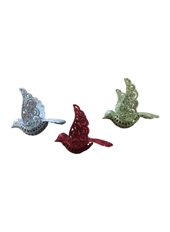 Merry Christmas Glitter Birds Hanging Decor, 3 Pieces, Multicolour