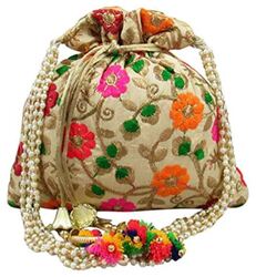 Kaf Craft - Set of 4 Handcrafted Ethnic Drawstring Bag/Purse - Assorted
