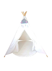 Cherrypick Dove Pompom Cotton Teepee with Mat, White