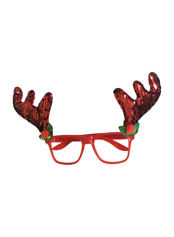 Merry Christmas Sequin Reindeer Goggle Glasses Frame, 14cm, Red